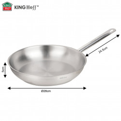 Kinghoff KH 2020 Frying Pan, 28 cm, Stainless Steel - 21CT, Suitable for Heavy-Duty and Professional Use, Oven-Safe up to 240°C, Induction-Compatible, Silver