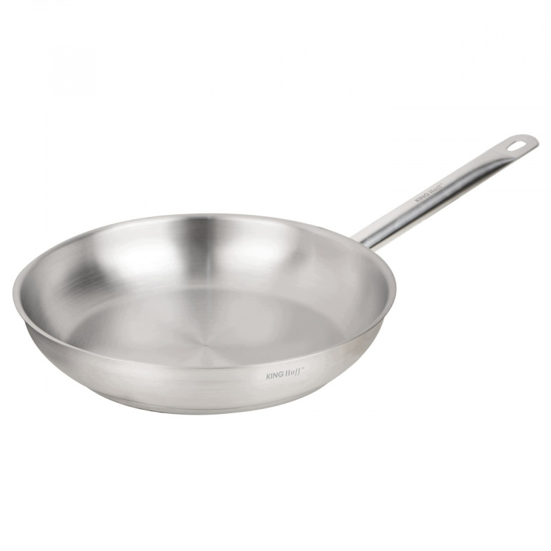 Kinghoff KH 2019 Frying Pan, Stainless Steel - 21CT, 24 cm, Suitable for heavy-duty and professional use, Oven-safe up to 240°C, Induction-compatible, Silver