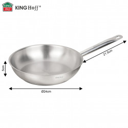 Τηγάνι Kinghoff KH 2019, Ανοξείδωτο ατσάλι - 21CT, 24 εκ., Κατάλληλο για εντατική και επαγγελματική χρήση, Φούρνος έως 240 °C, Επαγωγή, Ασημί