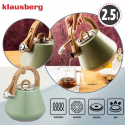 Klausberg KB 9062 Whistling Kettle, 2.5 L, Stainless Steel, Cool-Touch Handle, Induction, Green