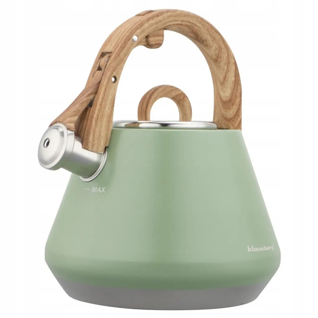 Свирещ чайник Klausberg KB 9062, 2.5 л, Неръждаема стомана, Ненагряваща се дръжка, Индукция, Зелен