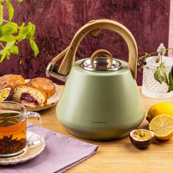 Свирещ чайник Klausberg KB 9062, 2.5 л, Неръждаема стомана, Ненагряваща се дръжка, Индукция, Зелен