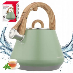 Ceainic cu fluier Klausberg KB 9062, 2,5 l, Otel inoxidabil, Maner care nu se incalzeste, Toate plitele inclusiv inductie, Verde