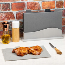 Set 4 tocatoare cu suport Kinghoff KH 1743, Utilizabile pe ambele fete, Rezistente la temperaturi de pana la 130°C, Fara absorbtie a mirosurilor, Antiderapante, Nuante de gri
