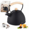 Kinghoff KH 1999 Whistling Teapot, 2.5 L, Stainless Steel, Cool-Touch Wooden Handle, Induction-Compatible, Matte Black