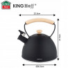 Ceainic cu fluier Kinghoff KH 1999, 2,5 l, Otel inoxidabil, Maner din lemn, Toate plitele inclusiv inductie, Negru mat