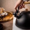 Kinghoff KH 1999 Whistling Teapot, 2.5 L, Stainless Steel, Cool-Touch Wooden Handle, Induction-Compatible, Matte Black