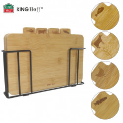 Set 4 tocatoare cu suport Kinghoff KH 2010, 28,5 x 20 cm, Marcaj, Bambus, Maro/Negru