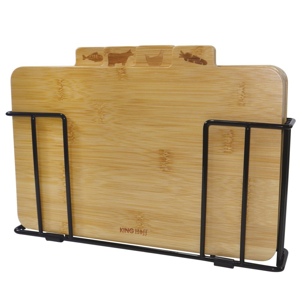 Set 4 tocatoare cu suport Kinghoff KH 2010, 28,5 x 20 cm, Marcaj, Bambus, Maro/Negru