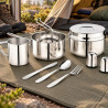 Kinghoff KH 2060 Camping Cutlery and Cookware Set, 9-Piece, Stainless Steel, Silver