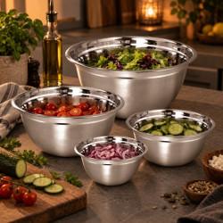 Set de 4 boluri inox Kinghoff KH 2059, 18-26 cm, Otel inoxidabil, Margine larga, Argintiu