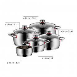 WMF Quality One 3201112133 edénykészlet, 9 darabos, Cromargan rozsdamentes acél, sütőben 250 °C-ig használható, TransTherm aljzat, indukciós főzésre alkalmas, ezüst színű