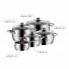 Set de oale WMF Quality One 3201112133, 9 piese, Otel inoxidabil Cromargan, Cuptor pana la 250°C, Baza TransTherm, Toate plitele inclusiv inductie, Argintiu