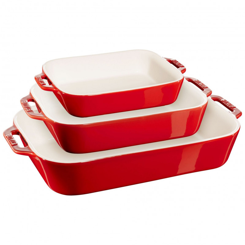 Set of 3 Staub Ceramic Baking Pans 40508-171-0, -20°C to 300°C, Enameled Finish, Red