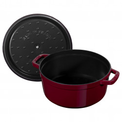 Oala din fonta Staub La Cocotte 40502-278-0, 6,7 l, 28 cm, de la -20°C pana la 260 °C, Emailata, Capac cu structura anti-picaturi, Toate plitele inclusiv inductie, Bordeaux
