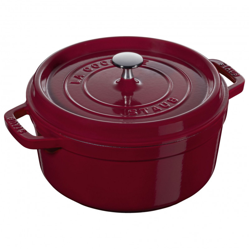 Oala din fonta Staub La Cocotte 40502-278-0, 6,7 l, 28 cm, de la -20°C pana la 260 °C, Emailata, Capac cu structura anti-picaturi, Toate plitele inclusiv inductie, Bordeaux