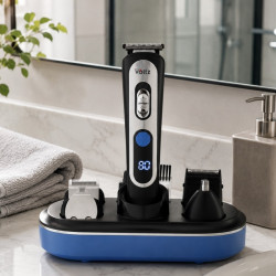 Masina de tuns 5in1 cu acumulator Oliver Voltz OV51810T, 5 W, 90 min, 7300 rpm, Ecran LCD, Suport, Negru/Albastru