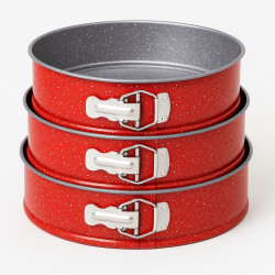 Set of 3 Oliver Voltz OV51223RB22/RB24/RB26 Baking Pans, Expandable, Carbon Steel, Marble Coating, Red