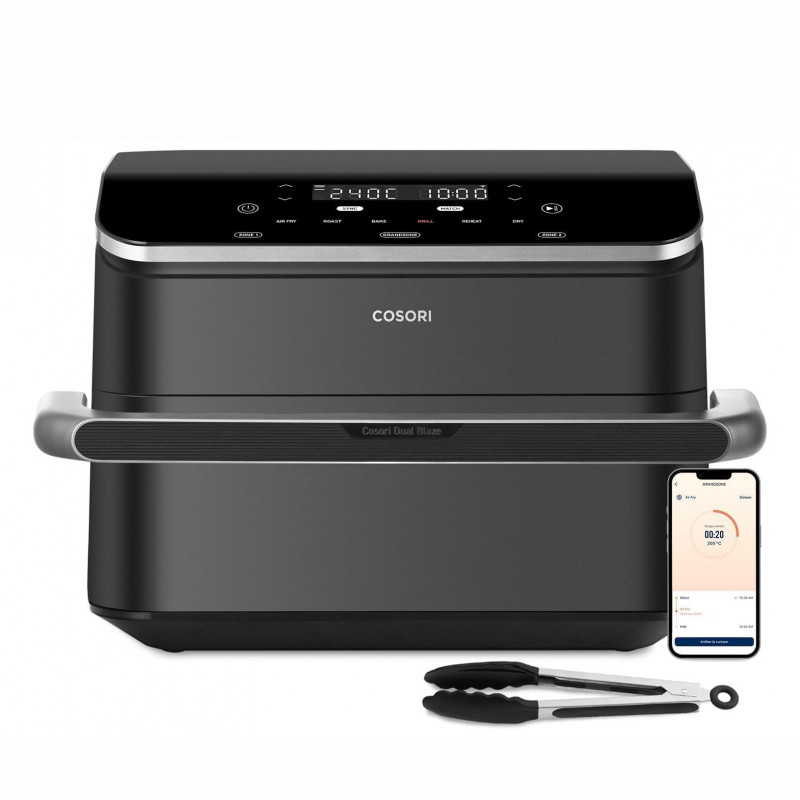 Cosori Dual Blaze TwinFry CAF-TF102S-AEUR Double Hot Air Fryer, 10 L, 6 Programs, 35–240 C, Timer, ThermoIQ, Synchronized Cooking and Shut-Off, Black/Silver