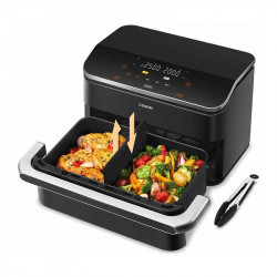 Cosori Dual Blaze TwinFry CAF-TF102S-AEUR Double Hot Air Fryer, 10 L, 6 Programs, 35–240 C, Timer, ThermoIQ, Synchronized Cooking and Shut-Off, Black/Silver