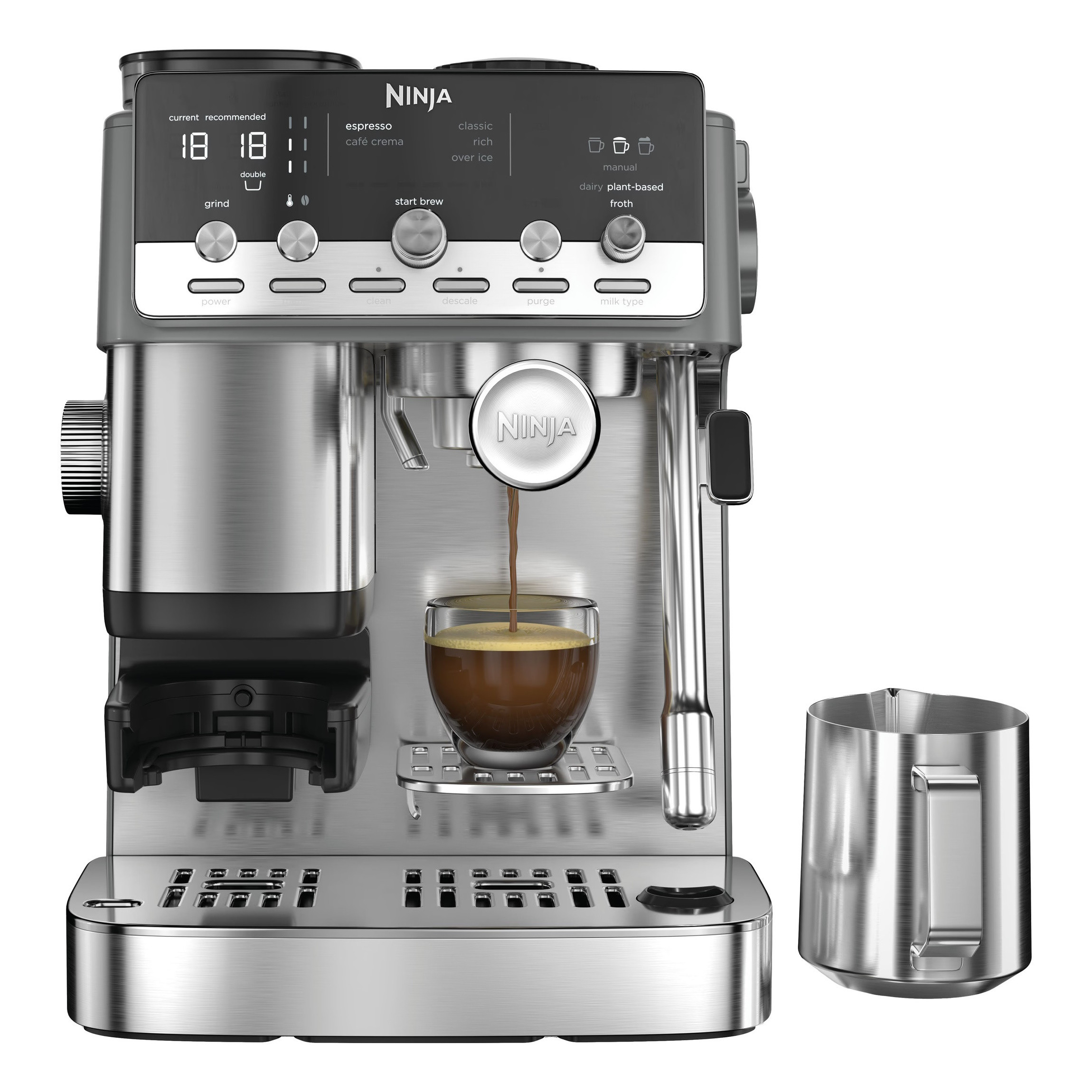 Кафеавтомат 2в1 Ninja Luxe Café Mini ES352EU, 1650W, 9 bar, 250 г, 1.3 л, Barista Assist, 3 настройки пяна, 6 вида еспресо, Инокс