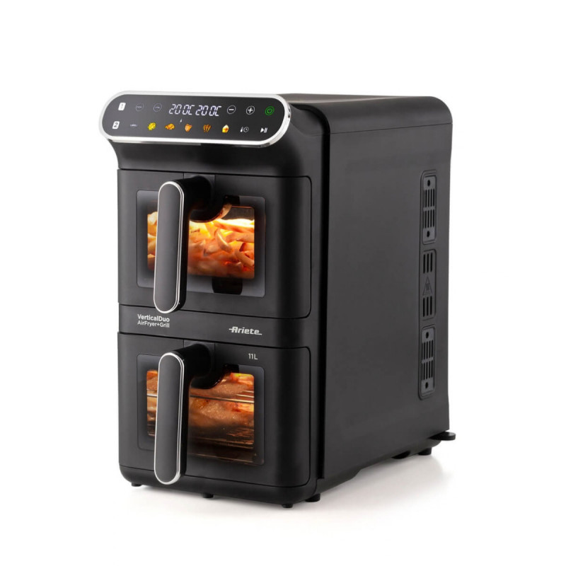 Ariete 4640/00 forró levegős sütő, 2460 W, 11 l, 2 kosár, 6 program, érintőképernyős kijelző, fekete