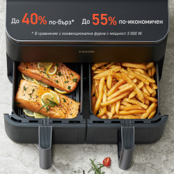 Двоен фритюрник с горещ въздух Cosori Dual Basket CAF-R901-AEU, 1750 W, 8.5 л, 8 програми, Таймер, Touch screen, Черен
