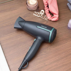 Beurer BF HC 25 LE utazó hajszárító, 1600 W, 2 sebességfokozat, 2 hőfokfokozat, ionizálás, kivehető szűrő, sötét szürke/kék