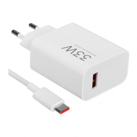 Зарядно устройство с кабел Xiaomi Charging Combo MDY-16-EF, PD 33W, QC 3.0, Type-A към Type-C кабел, Множество защити, Бял