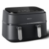 Διπλή φριτέζα θερμού αέρα Philips NA351/00, 2750 W, 6+3 λίτρα, 80-200 °C, 1,5 κιλά, 8 προγράμματα, οθόνη αφής, αντιγραφή και συγχρονισμός, Μαύρο/Ασημί