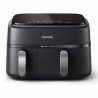 Διπλή φριτέζα θερμού αέρα Philips NA351/00, 2750 W, 6+3 λίτρα, 80-200 °C, 1,5 κιλά, 8 προγράμματα, οθόνη αφής, αντιγραφή και συγχρονισμός, Μαύρο/Ασημί