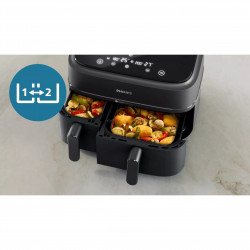 Friteuza dubla cu aer cald Philips NA351/00, 2750 W, 6+3 l, 80-200°C, 1,5 kg, 8 programe, Ecran tactil, Copiere si sincronizare, Negru/Argintiu