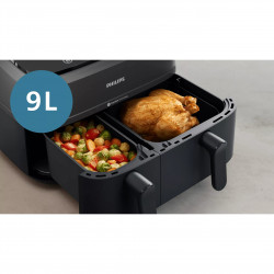 Двоен фритюрник с горещ въздух Philips NA351/00, 2750 W, 6+3 л, 80-200C, 1.5 кг, 8 програми, Сензорен дисплей, Копиране и синхронизиране, Черен/Сребрист