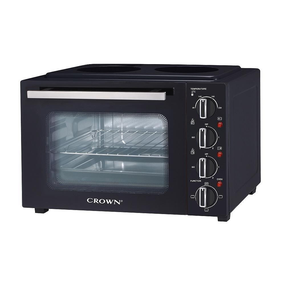 Малка готварска печка Crown CMO-352CER, 1500W, 35 л, 2 котлона, 90-230°C, Черен