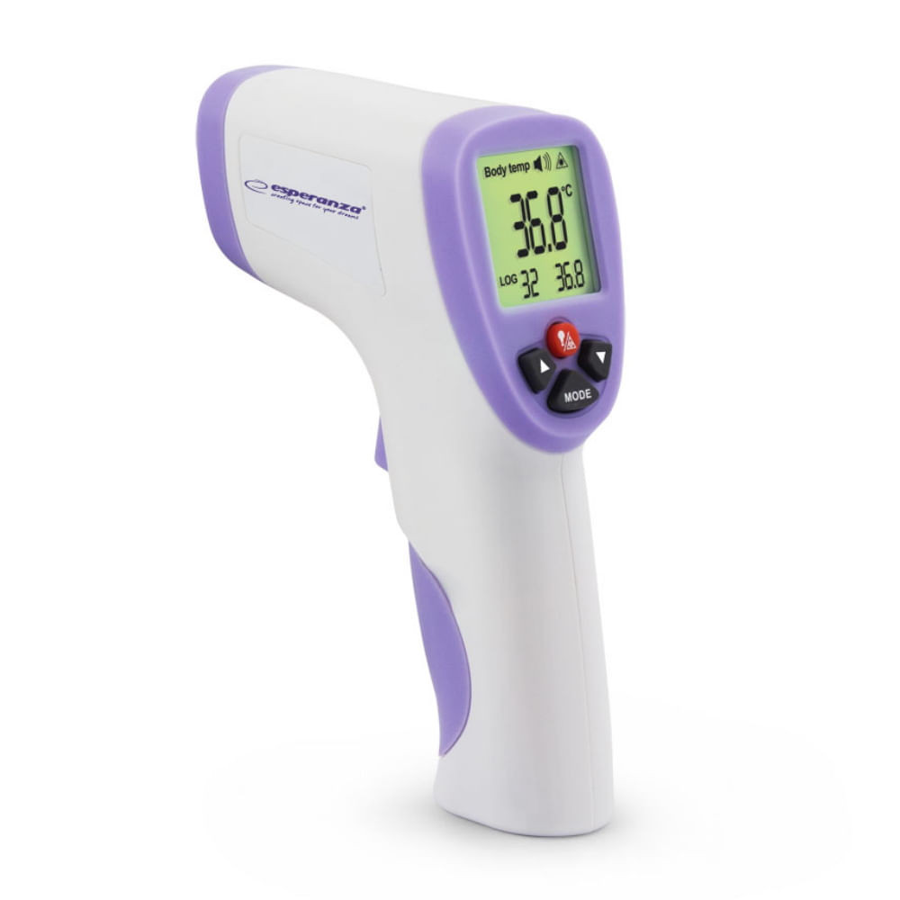 Termometru medical non contact Esperanza ECT002, 32°C-43°C, Display LCD, Memorie 34 date, Alb/Violet