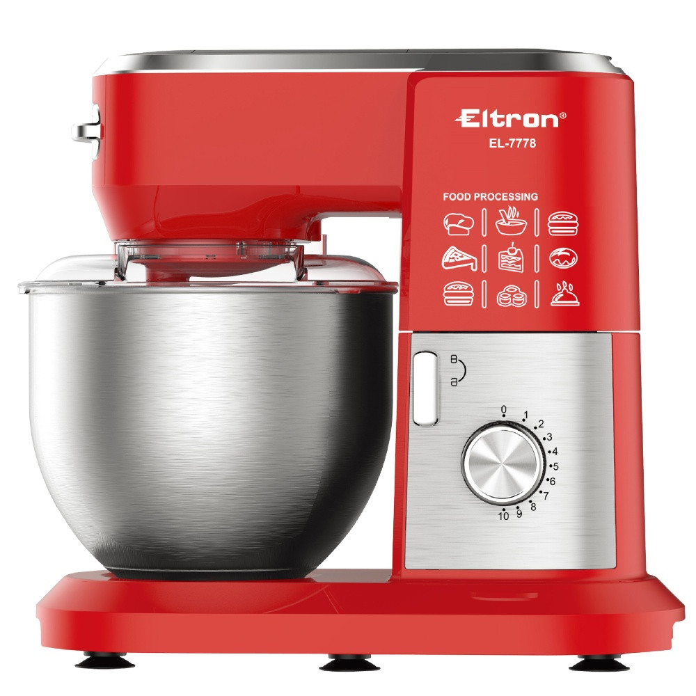 Mixer planetar Eltron EL-7778, 1900W, 10 viteze, 6 litri, rosu/otel inoxidabil