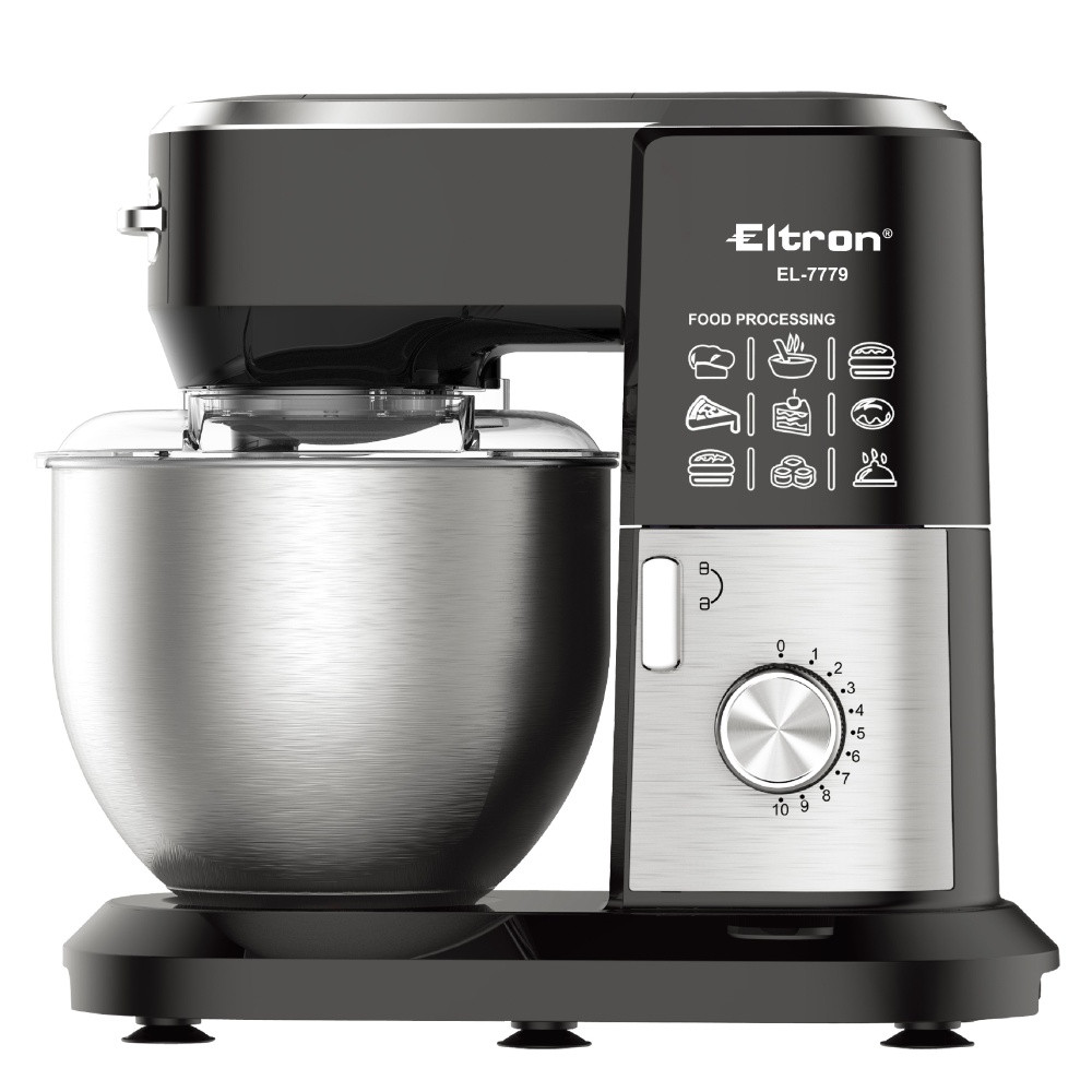 Mixer planetar Eltron EL-7779, 1900W, Bol 6 L cu capac, 10 viteze, Negru/Otel inoxidabil