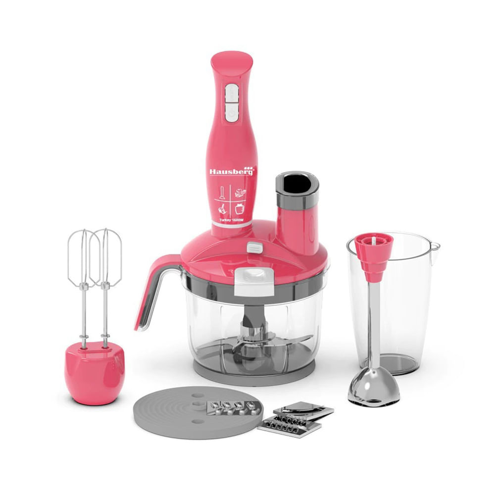 Blender cu tocator si mixer Hausberg HB 7710RZ, 1500W, 1,5l, Set 4 in 1, Lame din otel inoxidabil, R