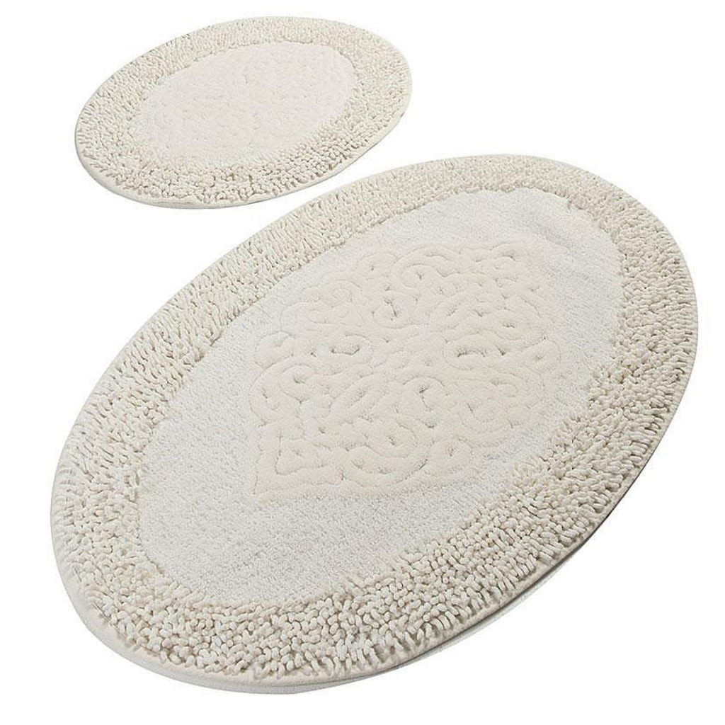 Set covoare baie Chilai Home 394ANR1348, Bumbac antibacterian, 60x100 cm, 50x60 cm, Ecru