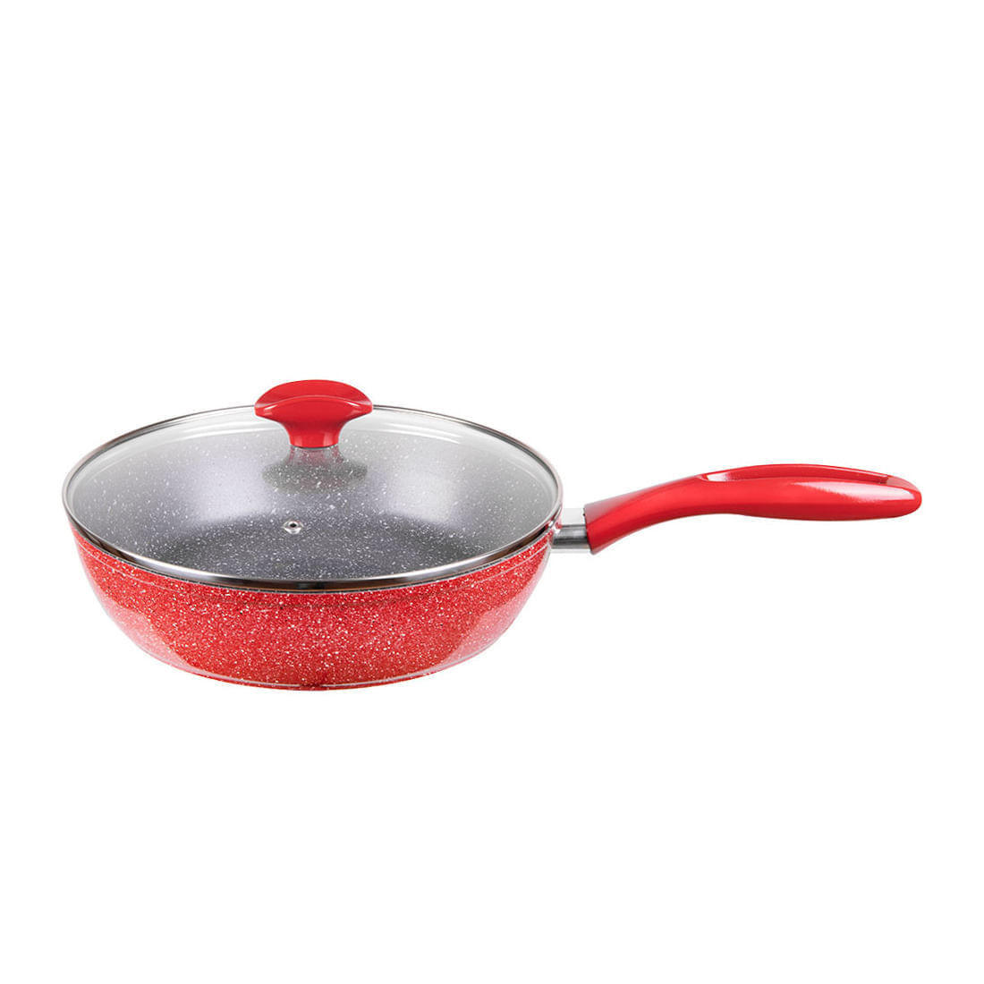Тиган с капак Voltz V54419A24CD, 24 см, Мраморно покритие, Индукция, Червен