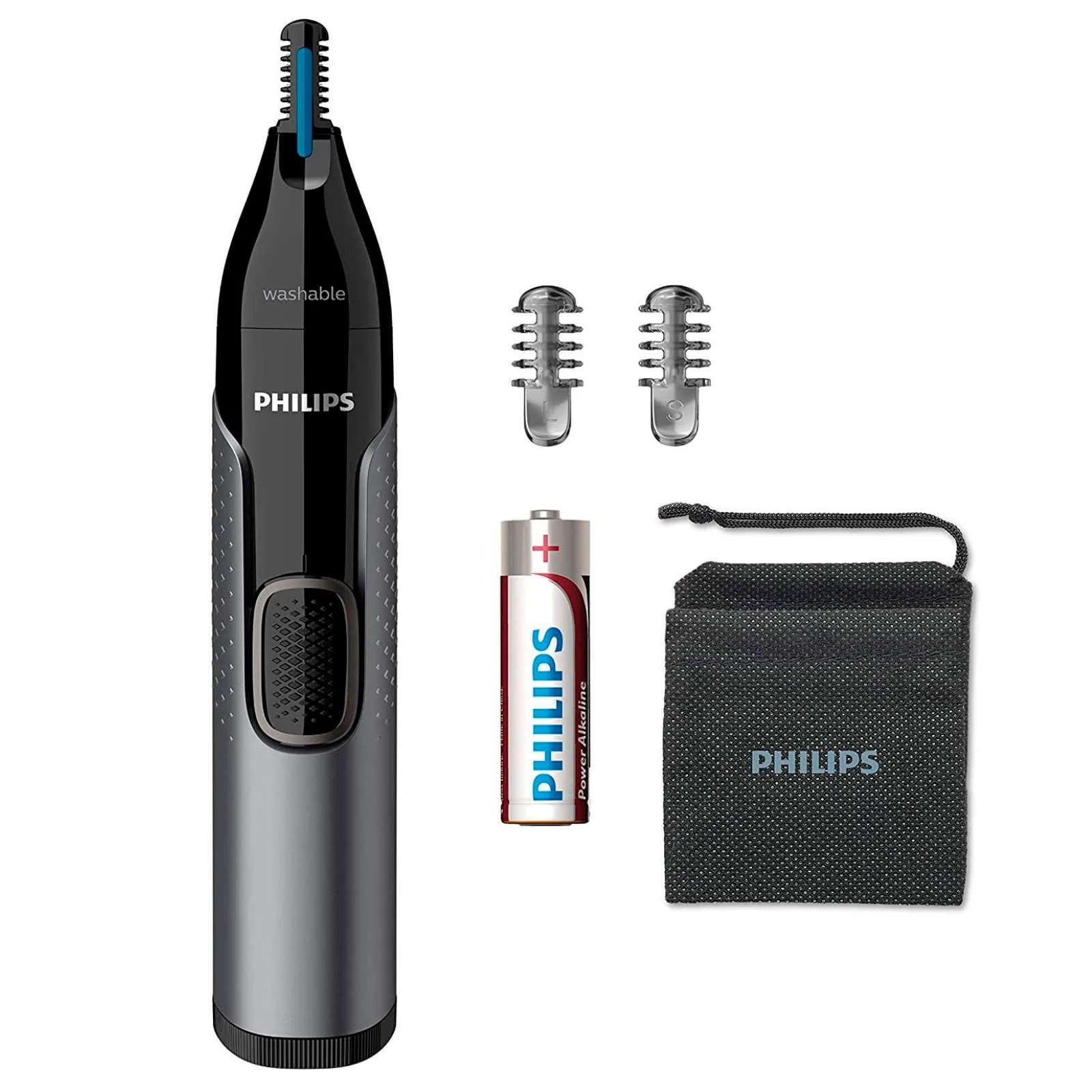 Trimmer pentru nas/urechi Philips NT3650/16, Baterie, Lavabil, Tehnologie Precision Trim, Pieptene p