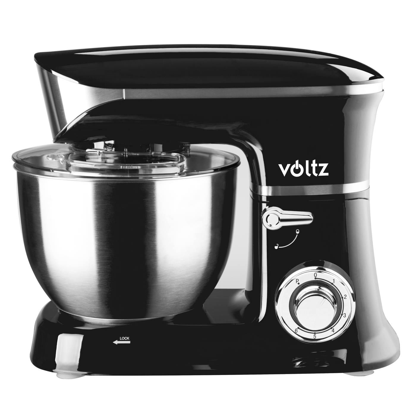 Mixer planetar Voltz V51115B, 1900W, 6.5 litri, Cupa inox, 6 trepte de viteza, Accesorii, Negru