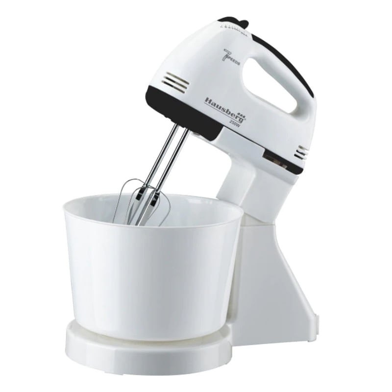 Mixer cu vas Hausberg HB-3550NG, 250W, 2 litri, 7 trepte, alb / negru