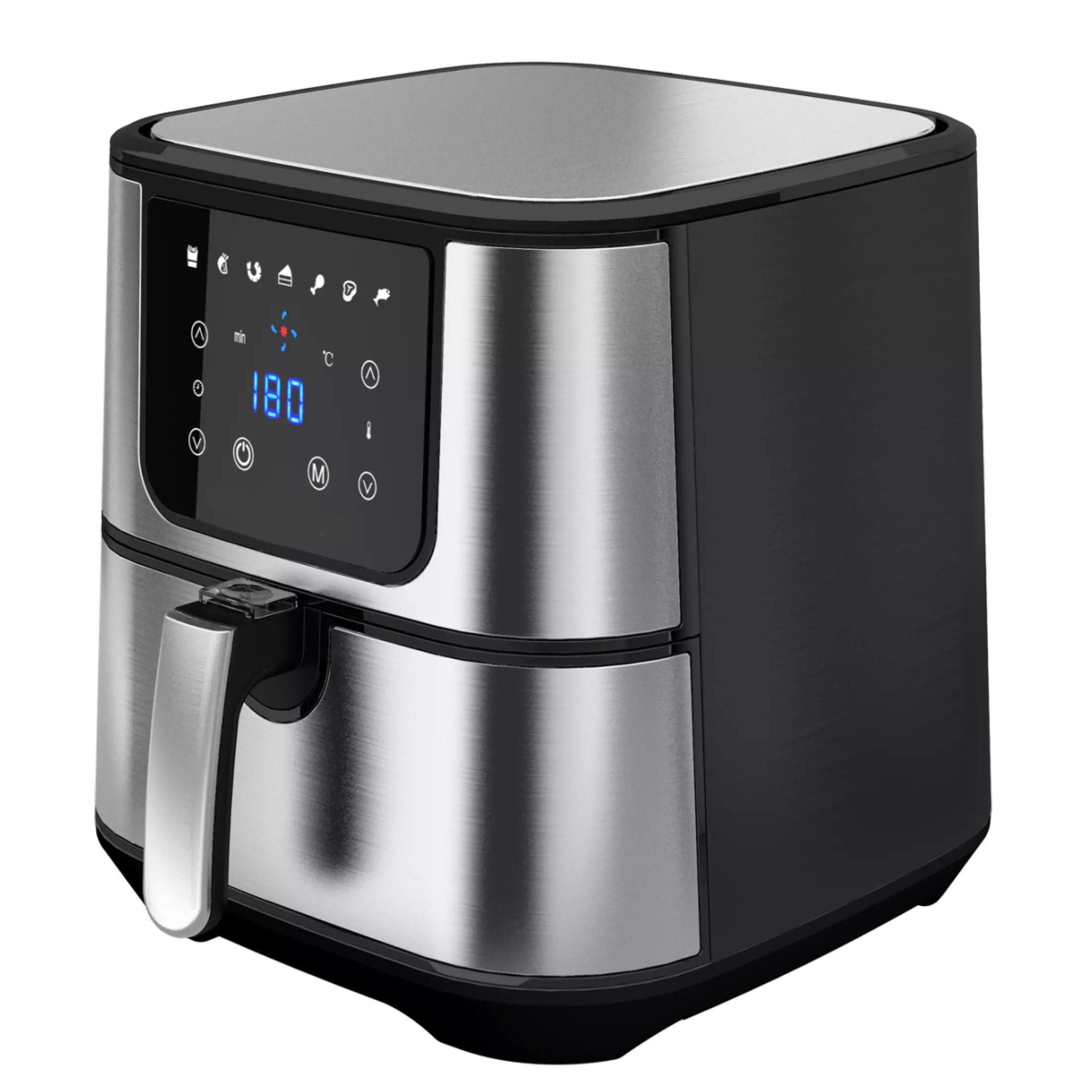 Friteuza cu aer cald Hausberg HB-2365, 1800 W, 5,2 L, 8 programe, Timer, Otel inoxidabil / negru