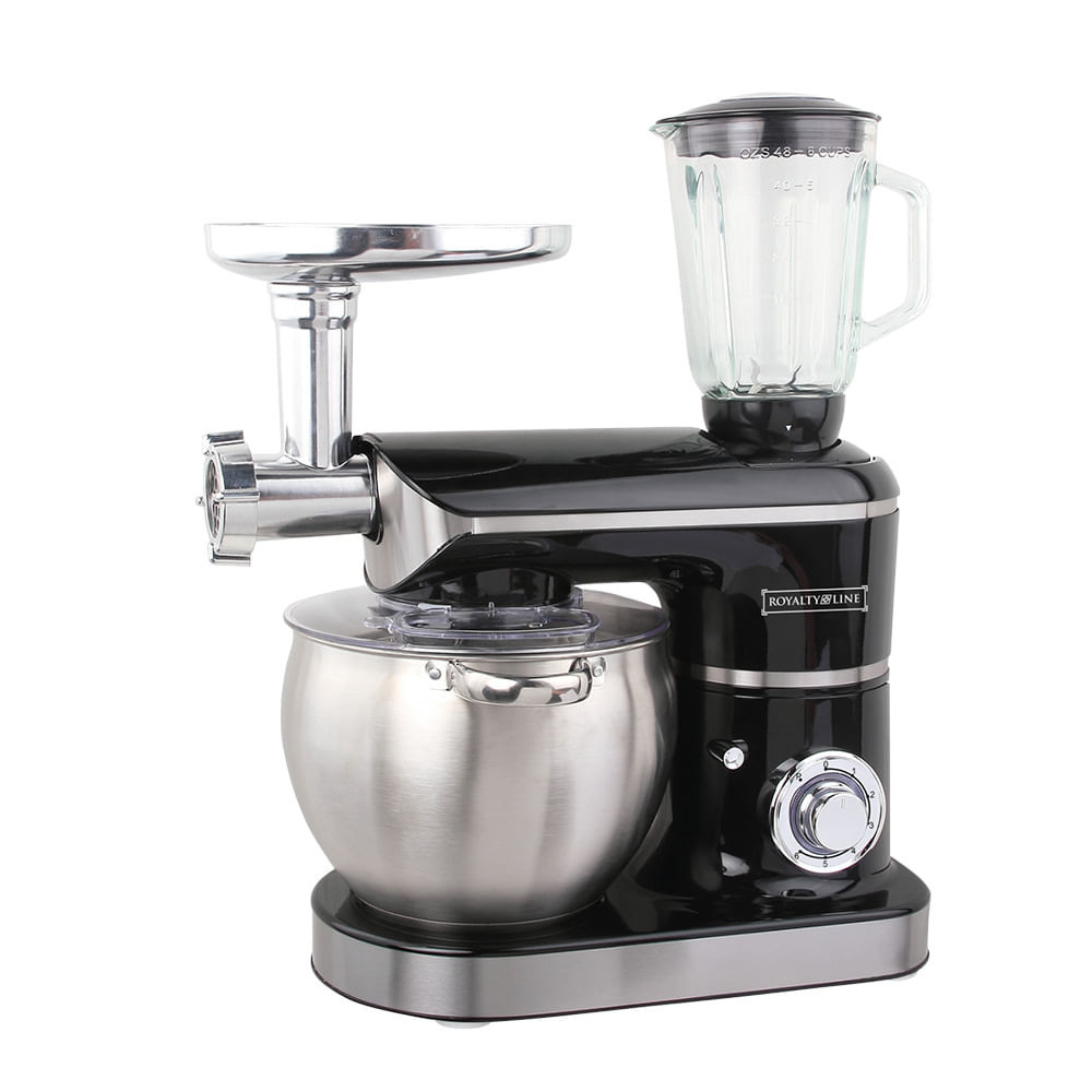 Robot de bucatarie cu bol din otel Royalty Line RL-PKM2200BG, 2200W, 8,5 litri, Blender, Mixer, Masi