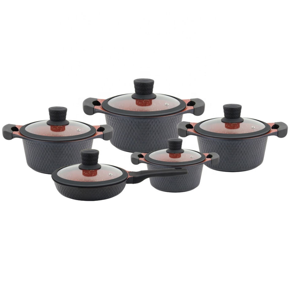 Set de ghivece HausRoland A-122, 10 bucăți, finisaj marmură, grosime 4mm, negru / roșu