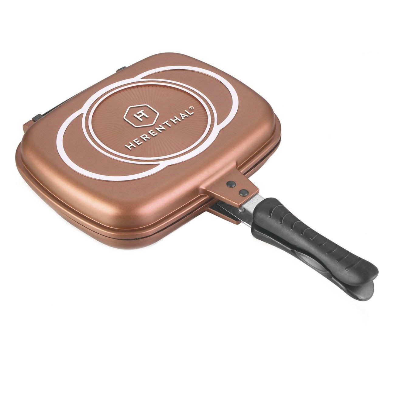 Tigaie grill dubla HERENTHAL HT-CDF32M, 32cm, Marmura, Copper