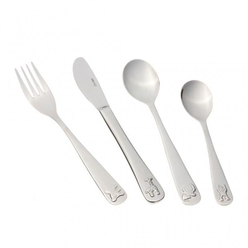 Set de tacamuri pentru copii KIngHoff KH 3586, 4 piese, Lucios, Otel Inoxidabil, Decoratie Animale