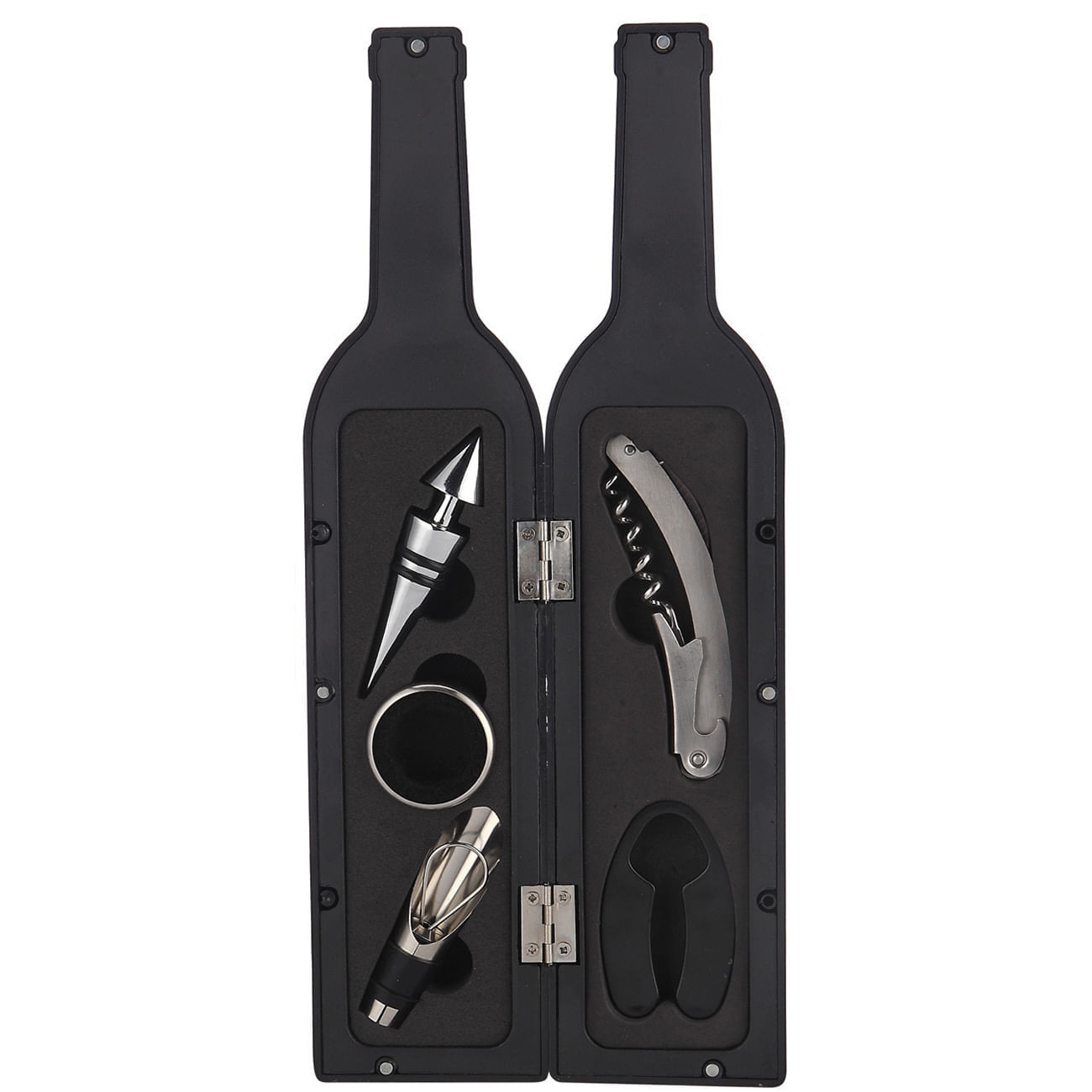 Set pentru vin Kinghoff KH 1166, 5 piese,tirbuson, inel, impingator, dop, Negru