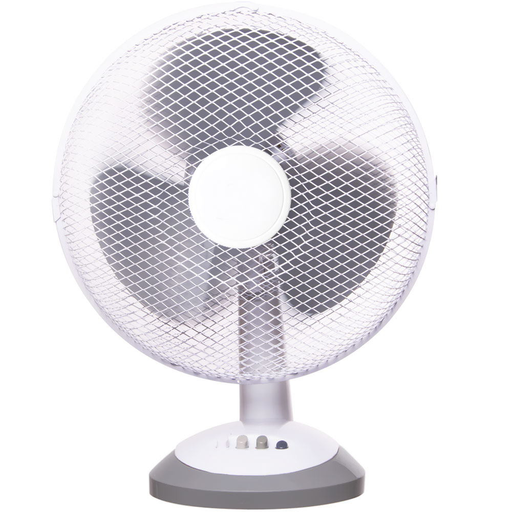 Ventilator de masa Rosberg R51760B12, 30W, 30 cm, 3 viteze, Inclinare verticala, Alb